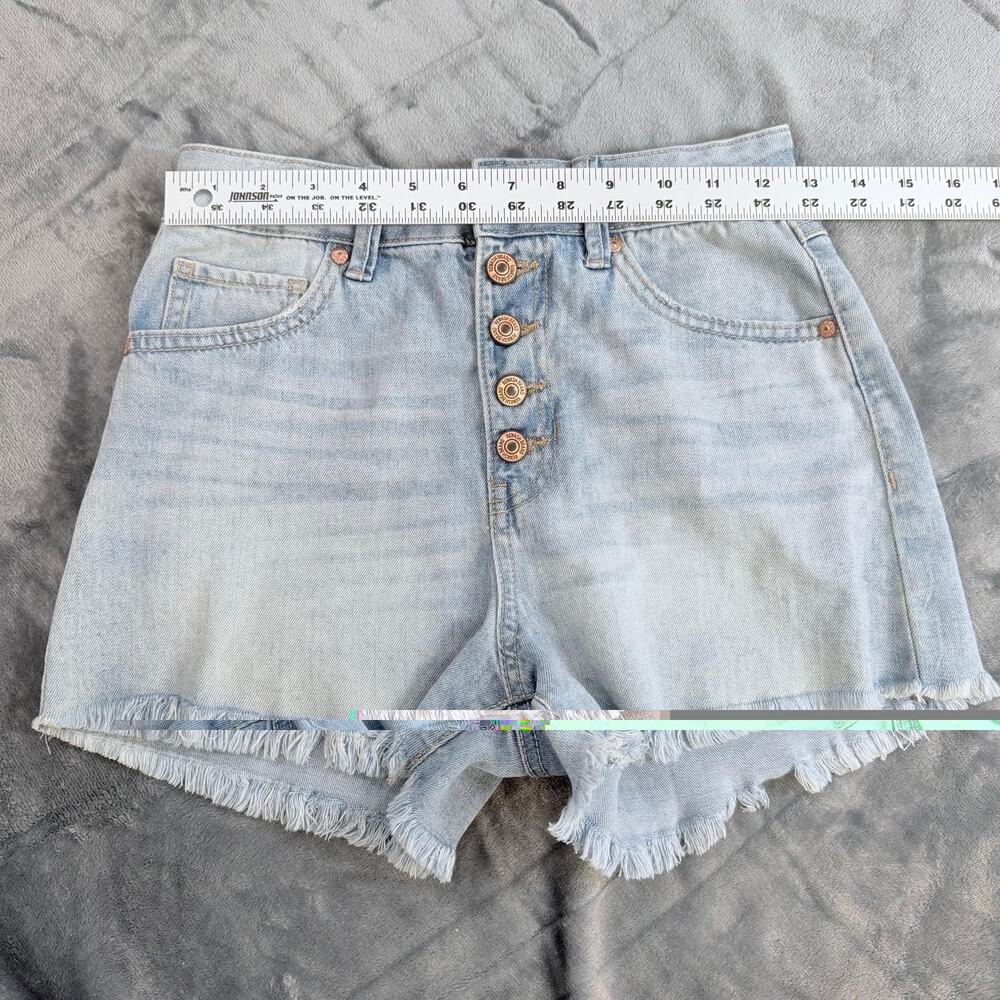 Super High Rise Jean Shorts 3/26 Rewash Vintage Reunion Frayed Hem Stretch Booty - Picture 10 of 16